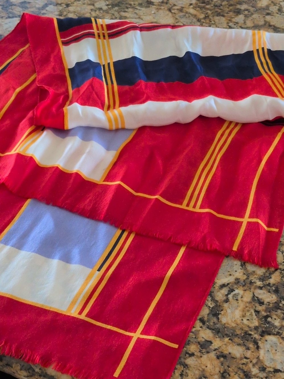 Red Plaid Lightweight Women's Scarf with Yellow Stripe Accents